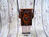 Image 1 of Orange and Brown Fringed/ Prayer/secret message/Pillbox/ Stash Necklace Polymer Clay functional Art 