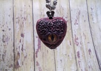 Image 1 of Pulple/ Red Heart with Gold Evil Eye Polymer Clay Art jewelry Locket Necklace/prayer box/stash box