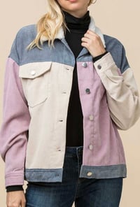 Colorblock Corduroy Jacket with Sherpa Collar