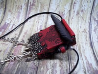 Image 2 of Red and Black "Gothic Forest" Polymer Clay Art jewelry Necklace Prayer Box/Pill box/stash box