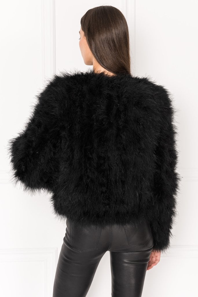 black feather coat