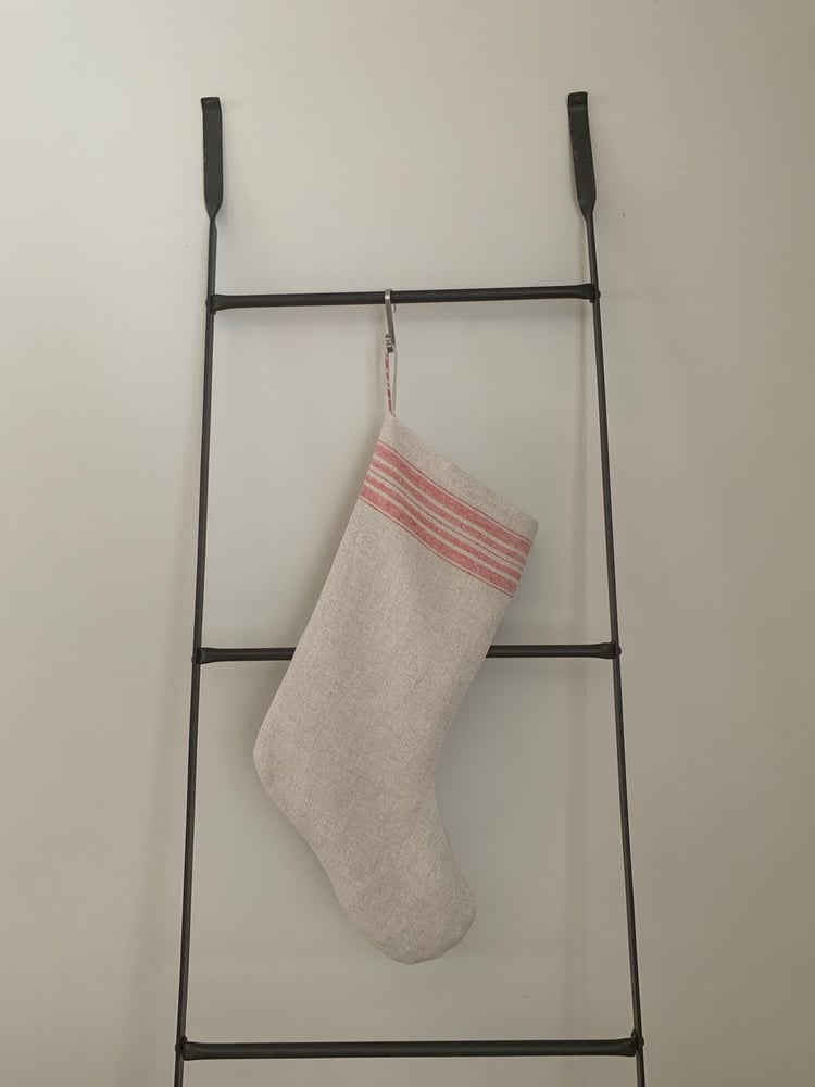 Image of Natural Linen with Red Stripe Stocking