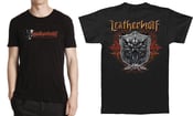 Image of  LEATHERWOLF - Band Logo w/ Triple Axe Attack (front) / Color Crest (back)