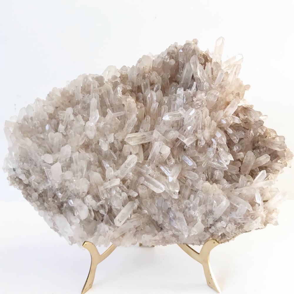 Image of Extra Large Quartz Crystal Plate + Brass Easel Stand