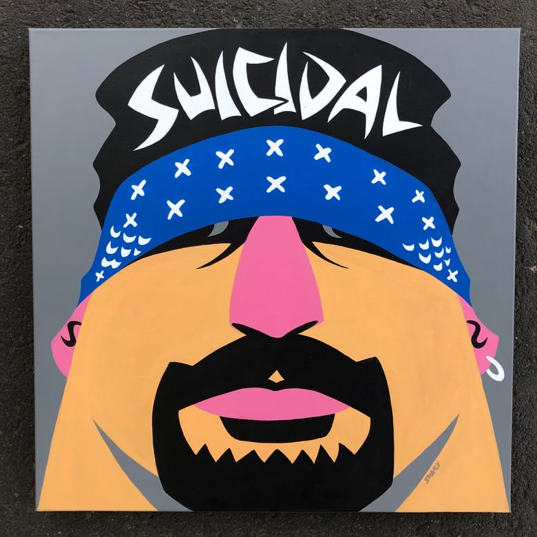 Image of Mike Muir Suicidal Tendencies 20"X20" acrylic color block painting Dogtown Venice punk metal funk