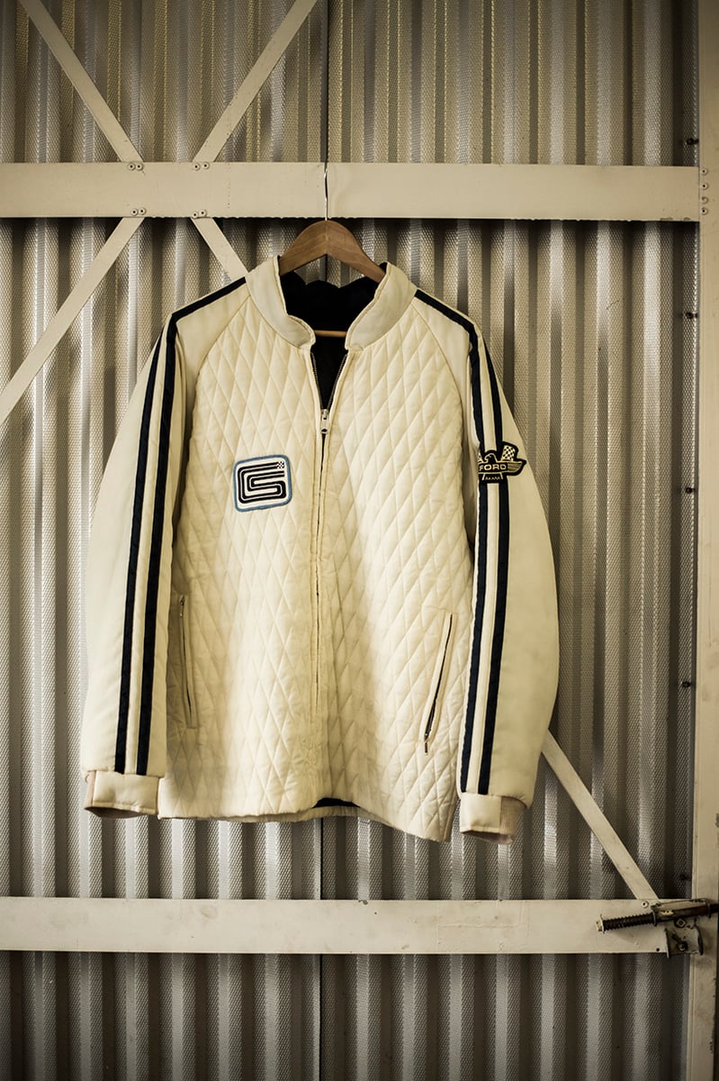Ford Ferrari Carroll Shelby Crew Jacket White with Blue Stripes