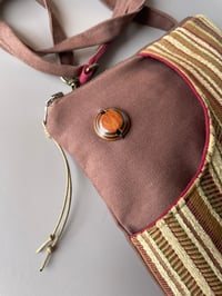 Image 2 of Strip Zippertop Brown Canvas Crossbody Purse