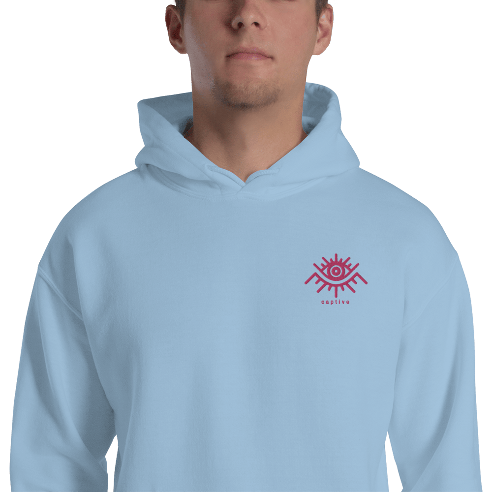 Image of LIGHT BLUE HOODIE WITH HOT PINK LOGO