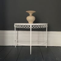Image 5 of Pair of White Demilune Pierced Metal Tables by Matégot