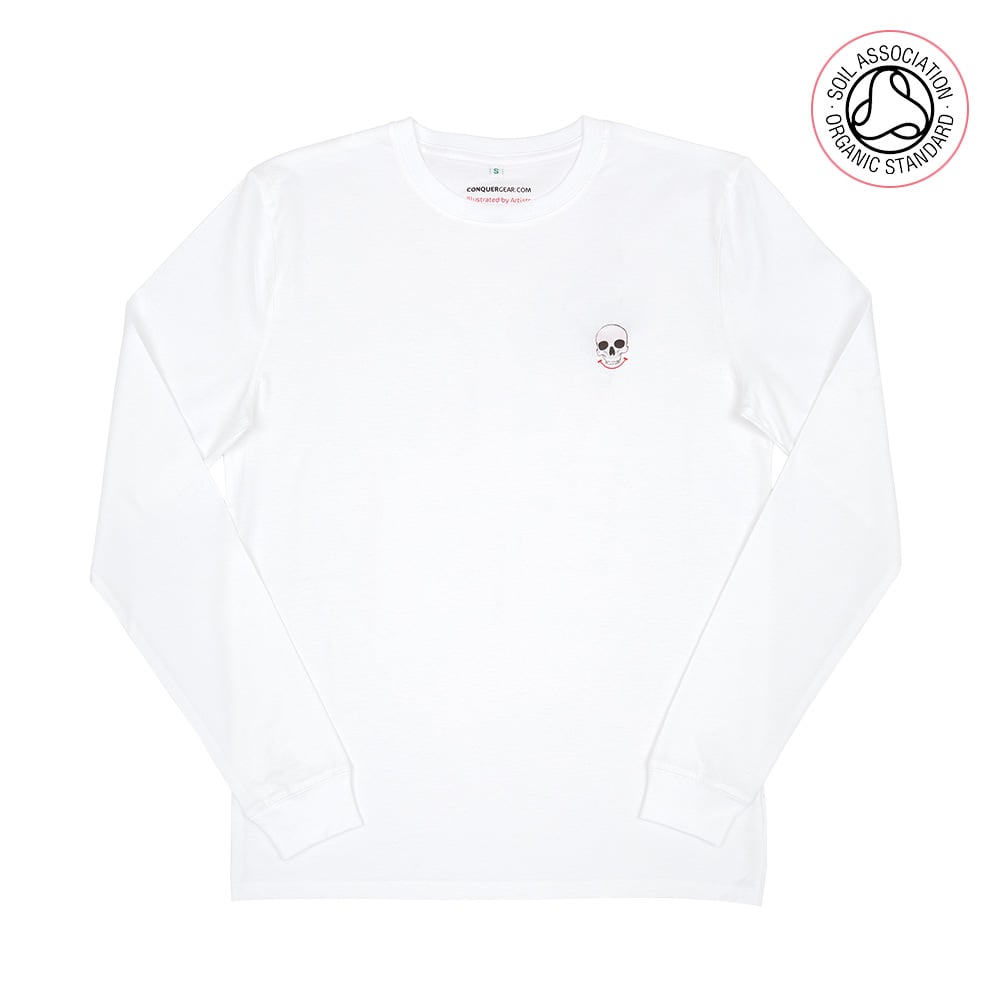 3 Skull 'Back Print' Unisex White Long-Sleeve (Organic)