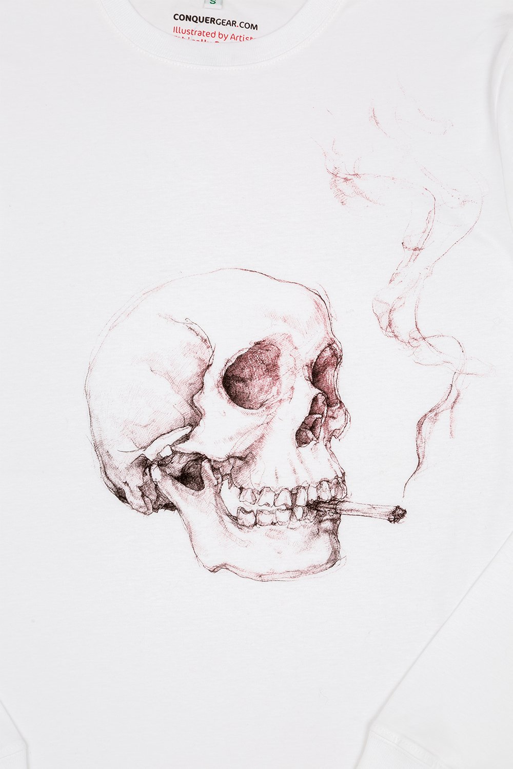 Smoking Skull Unisex White Heavyweight Long Sleeve T-Shirt (Organic)