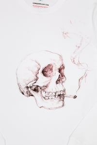 Image 3 of Smoking Skull Unisex White Heavyweight Long Sleeve T-Shirt (Organic)