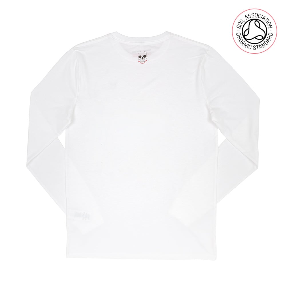Smoking Skull Unisex White Heavyweight Long Sleeve T-Shirt (Organic)