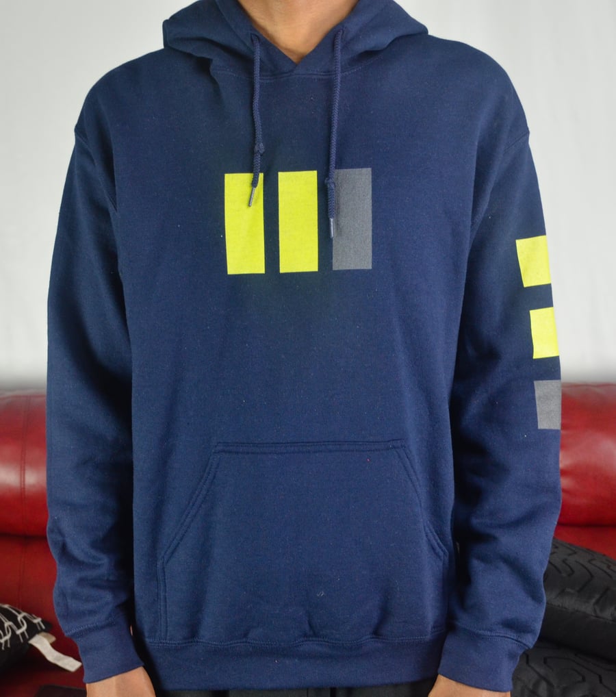 Image of Navy Blue Hoodie ( yellow, grey)