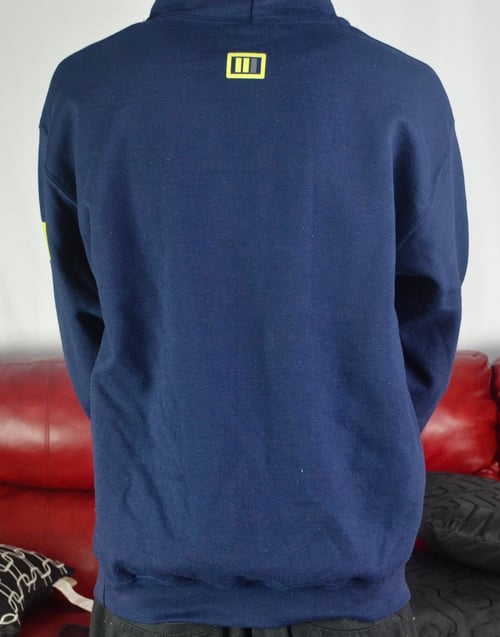 Image of Navy Blue Hoodie ( yellow, grey)