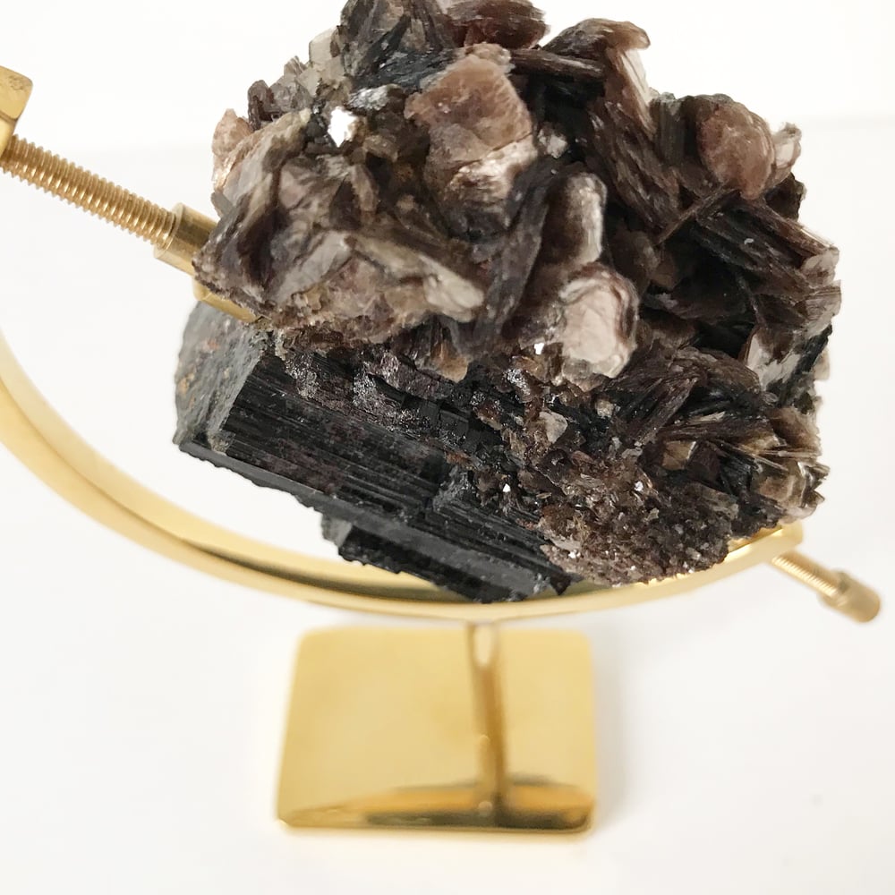 Image of Black Tourmaline/Mica no.42 + Brass Arc Stand