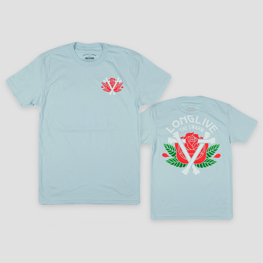 ROSE & BONES TEE (LIGHT BLUE)