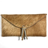 Image 1 of Sunglasses case in tan fur with tassel