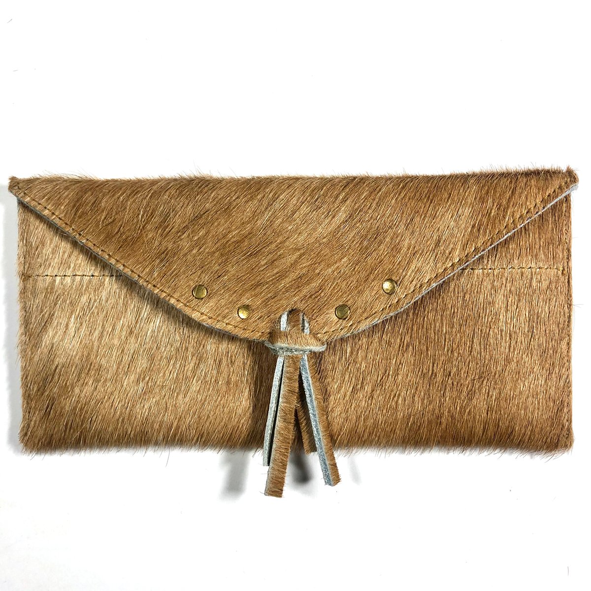 Image of Sunglasses case in tan fur with tassel