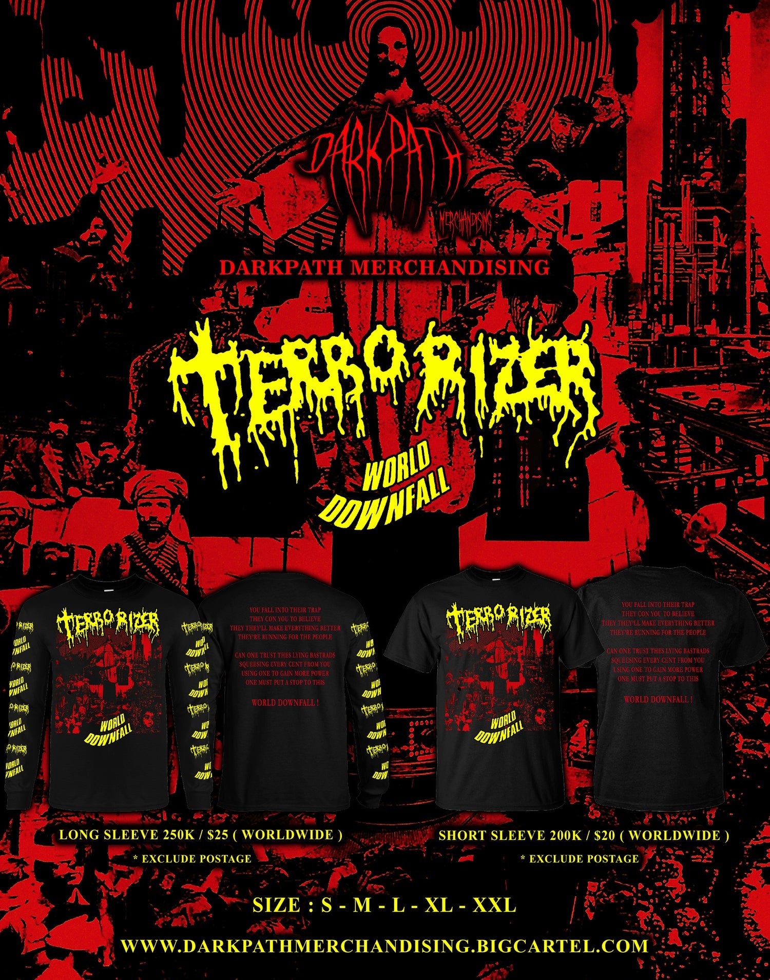 Image of TERRORIZER - World Downfall ( red and blue color art ) SS & LS