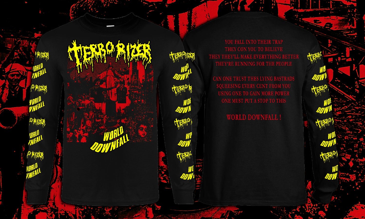 Image of TERRORIZER - World Downfall ( red and blue color art ) SS & LS