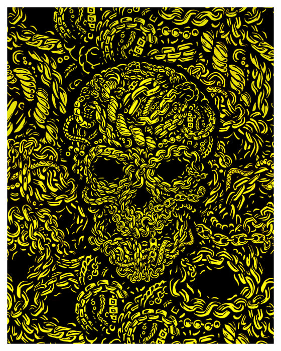 Image of (1 available) chain skull variant yellow gold and black