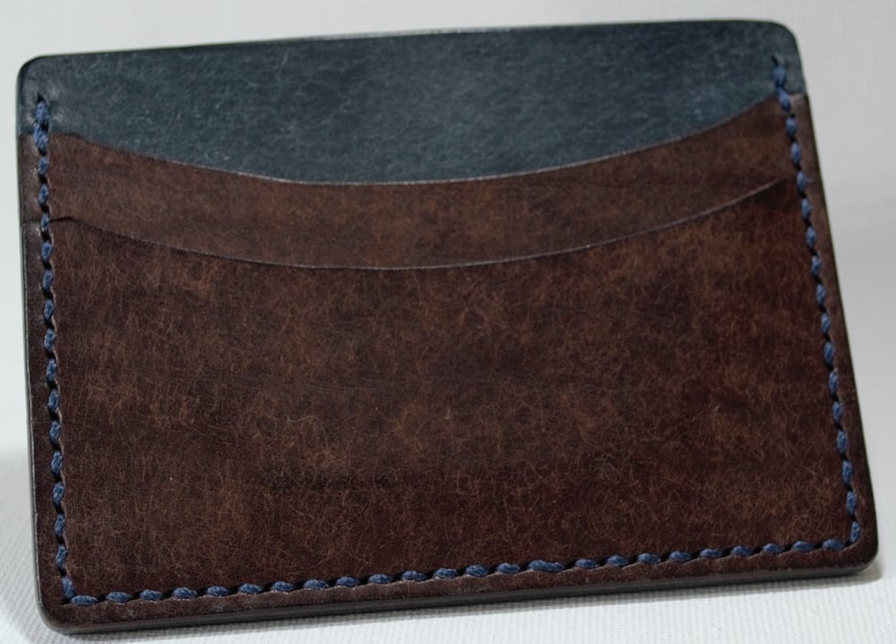 Image of 5 Pocket Brown & Blue Italian Leather Minimalist Card Holder CH005