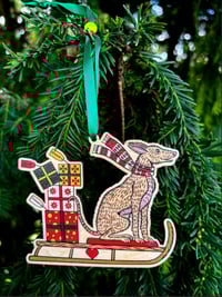 Image 2 of Pack of 3 Christmas decorations featuring hounds on sled, skis and snowboard 