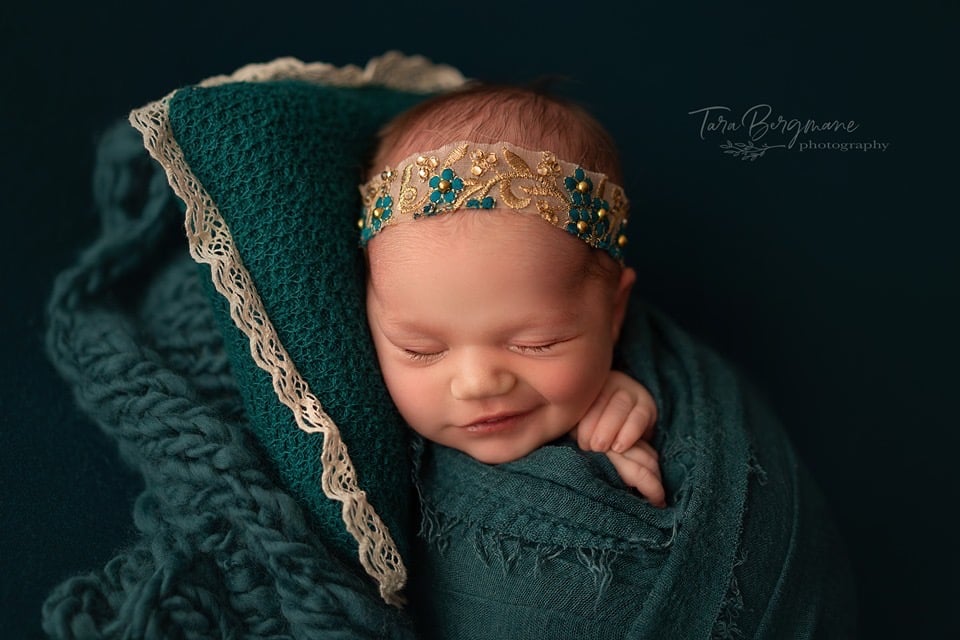 Image of Floral embroidery gold/teal headband 