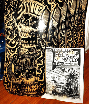 Image of Riot Style x Ric Clayton "Calaveras" Cyco Fatboy / Fish-Tail Pool-Board Skateboard Deck