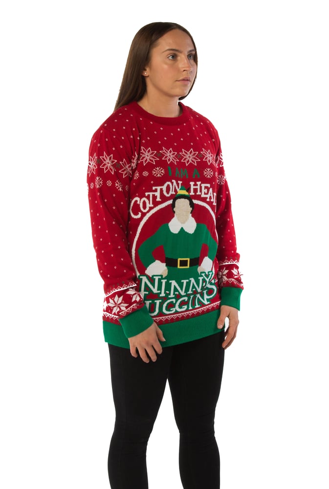 Official Elf I am a Cotton Headed Ninny Muggins Red Knitted Christmas
