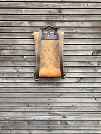 Image 5 of Small waxed canvas backpack / Hipster Backpack with rolled top and leather shoulder straps