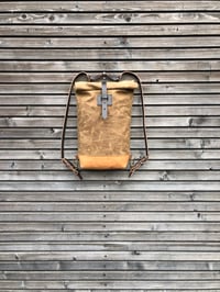 Image 4 of Small waxed canvas backpack / Hipster Backpack with rolled top and leather shoulder straps