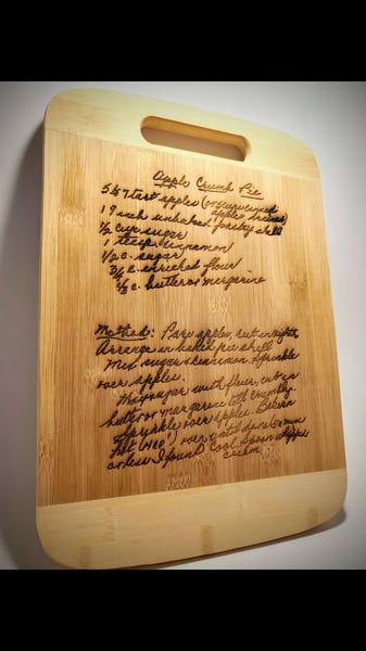 Image of Custom Engraved Bamboo Wood Cutting Board w/ Handle Logo Monogram 8 x 14 x .75"