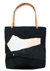 Piece Out Tote- Large Black Canvas Tote with Leather Straps