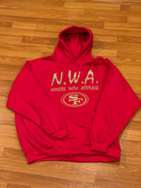 Image 1 of N.W.A. "Niners With Attitude" Red Hoodie With Gold Letters