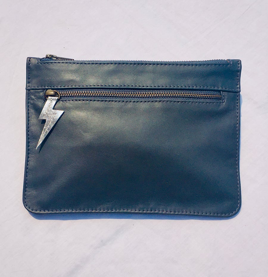 Image of SMALL CLUTCH - GREY/SILVER LEATHER - 'ASHES TO ASHES'