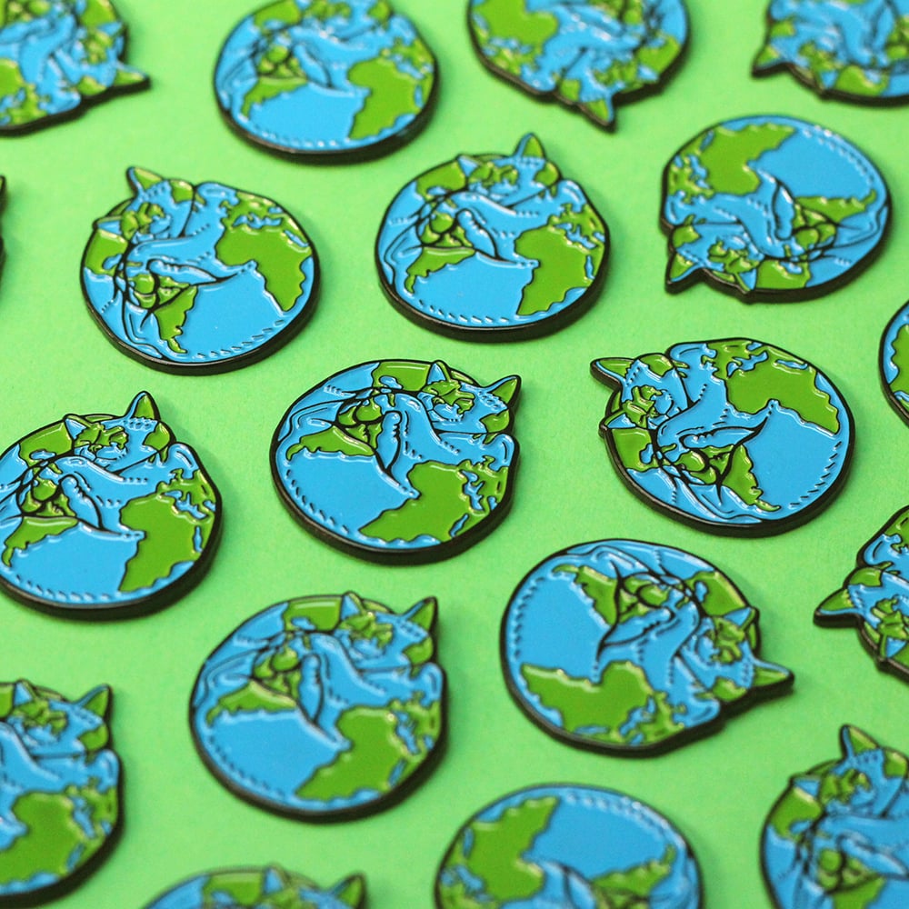 Cat World / planet Earth, enamel pin - space - cats are my world ...