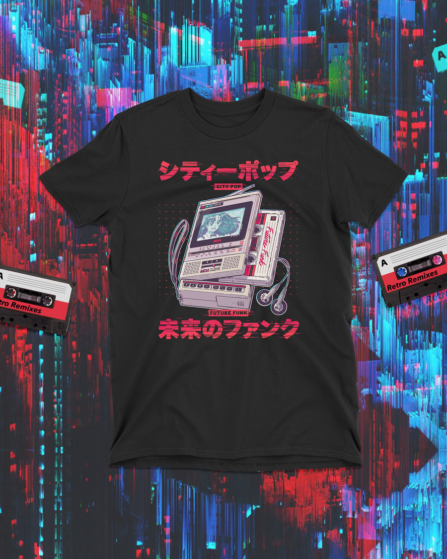 Image of Plastic Desire, Virtual Black Colorway -  Retro Vaporwave Japanese Music Shirt