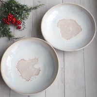 Image 3 of Pair of Pasta Bowls in White and Ocher Glaze, Handmade Pottery Bowls, Made in USA