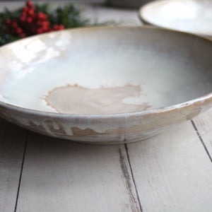 Image of Pair of Pasta Bowls in White and Ocher Glaze, Handmade Pottery Bowls, Made in USA