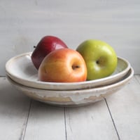 Image 1 of Pair of Pasta Bowls in White and Ocher Glaze, Handmade Pottery Bowls, Made in USA