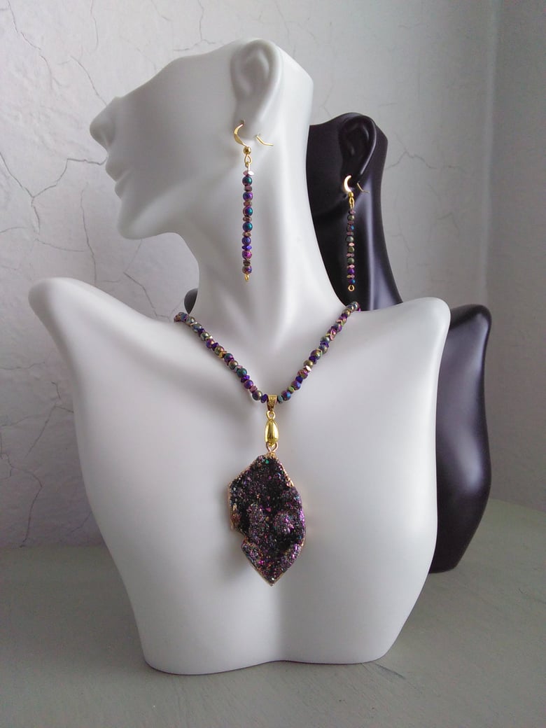 Image of DEEP PURPLE TITANIUM DRUZY PENDANT NECKLACE SET