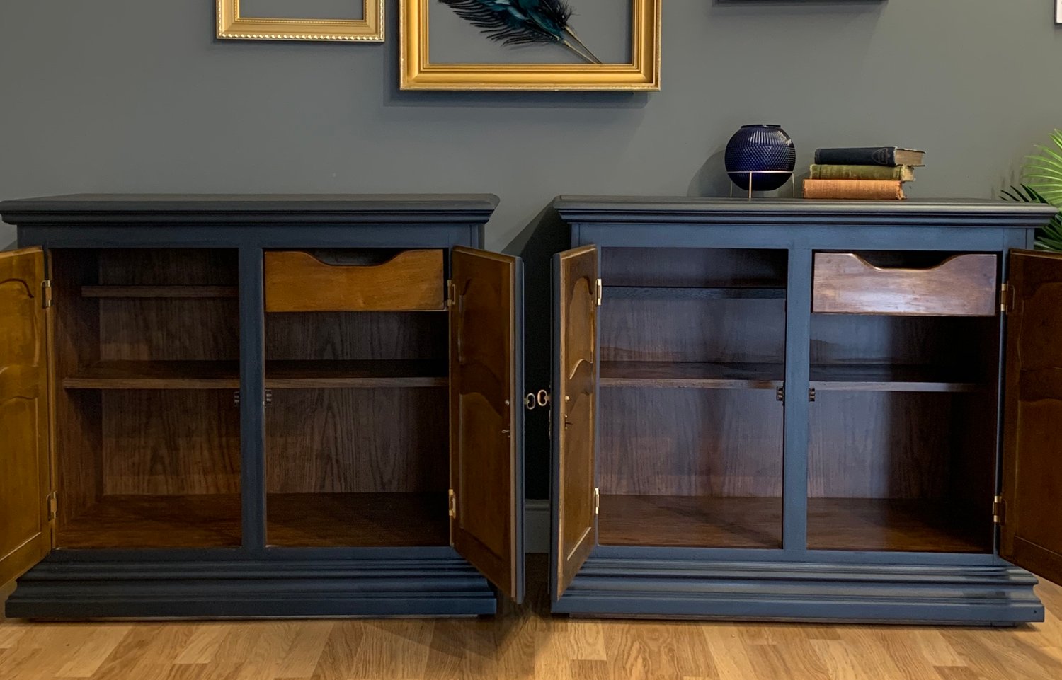 Image of Farrow & Ball “Railings”  wooden cupboards 