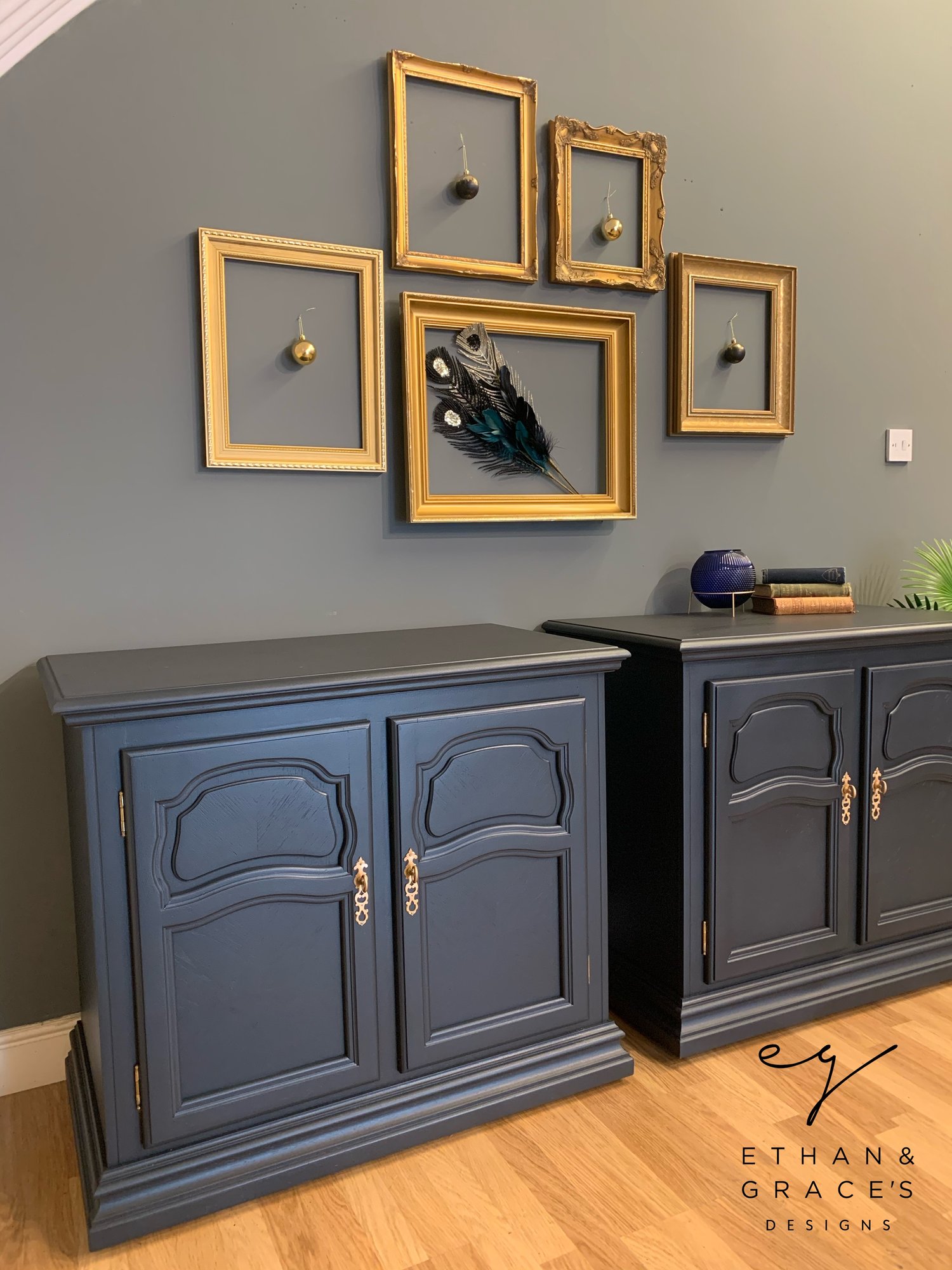 Image of Farrow & Ball “Railings”  wooden cupboards 