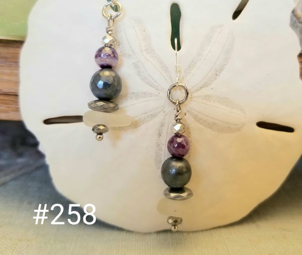 Image of Sea Glass- Purple Agate- Sodalite- Earrings-#258