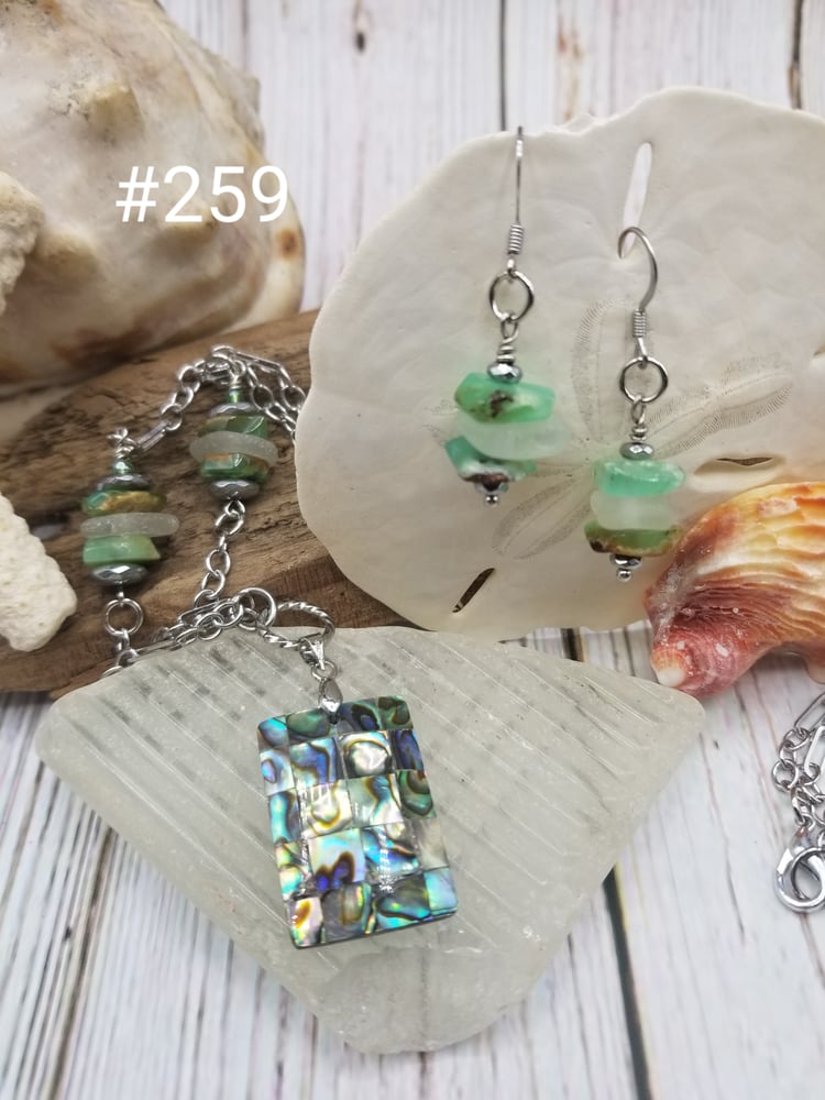 Image of Abalone-Sea Glass- Chrysoprase- Necklace/Earring Set-#259