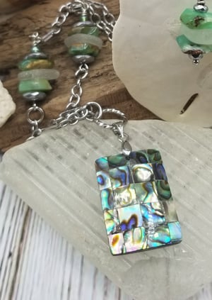 Image of Abalone-Sea Glass- Chrysoprase- Necklace/Earring Set-#259