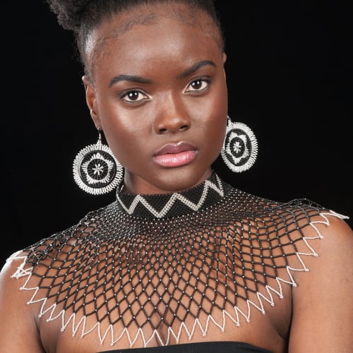 Image of Traditional Multicolored Lace Choker w Zulu Circle Earrings