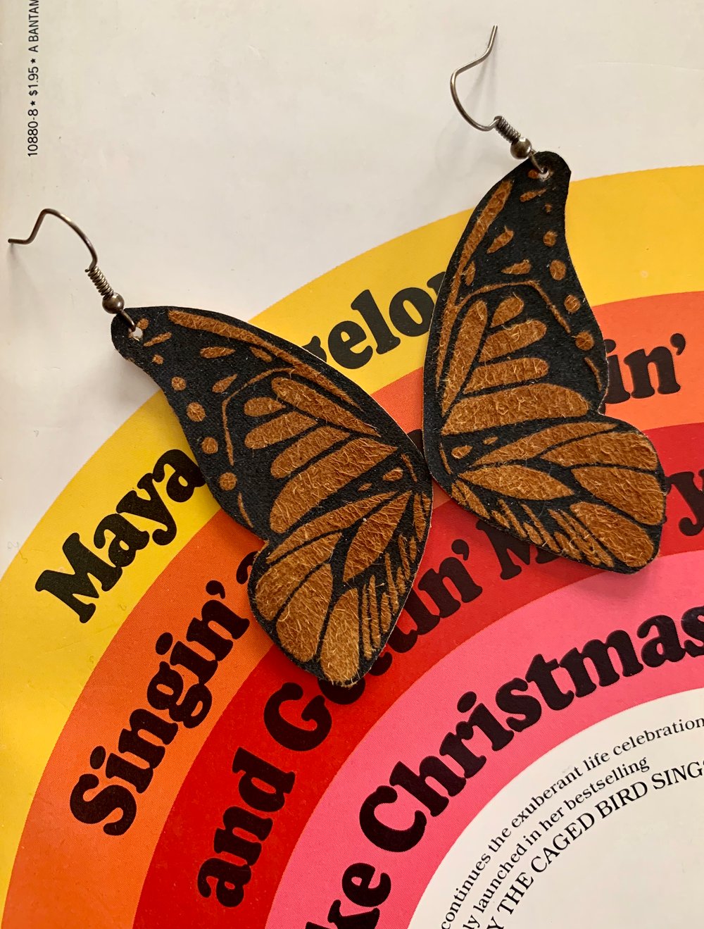 Screen Printed Leather Earrings-Butterfly Wings